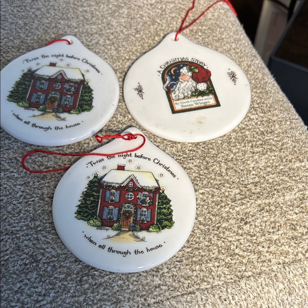 Porcelain Holiday House Ornaments - Red Accents Christmas